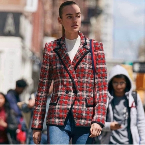 Veronica Beard Harriet Plaid Dickey Blazer Red Black Business Casual Size 2